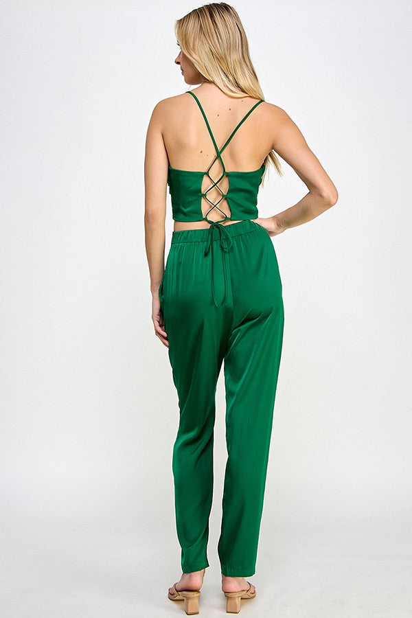 Set de pantalon verde satinado