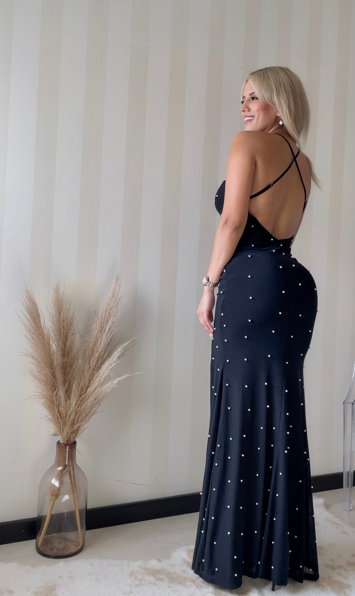 MAXI DRESS APLICACIONES DE PERLAS