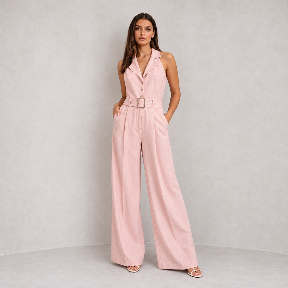 HALTER LINEN JUMPSUIT