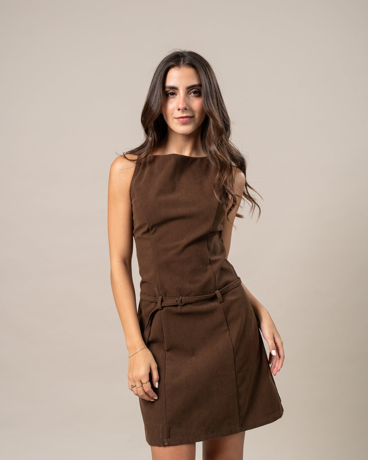 SUEDE BELTED MINI DRESS