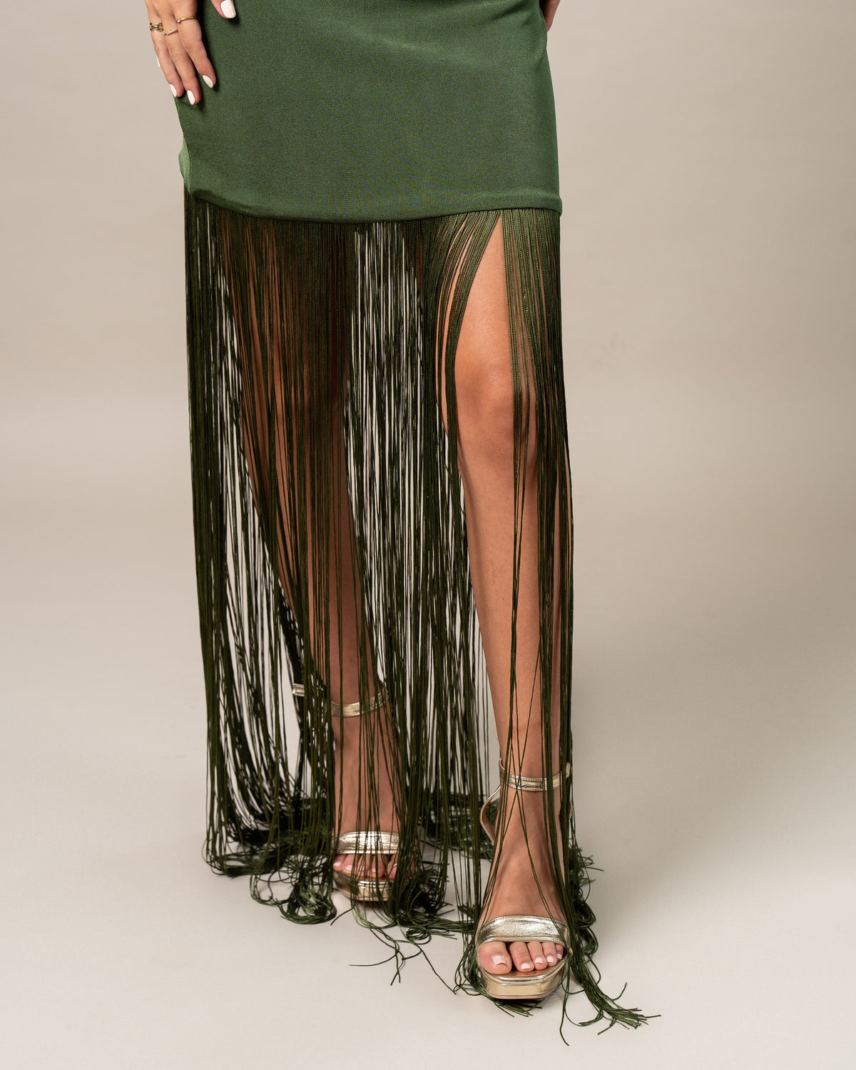 BEADED FRINGE MAXI DRESS