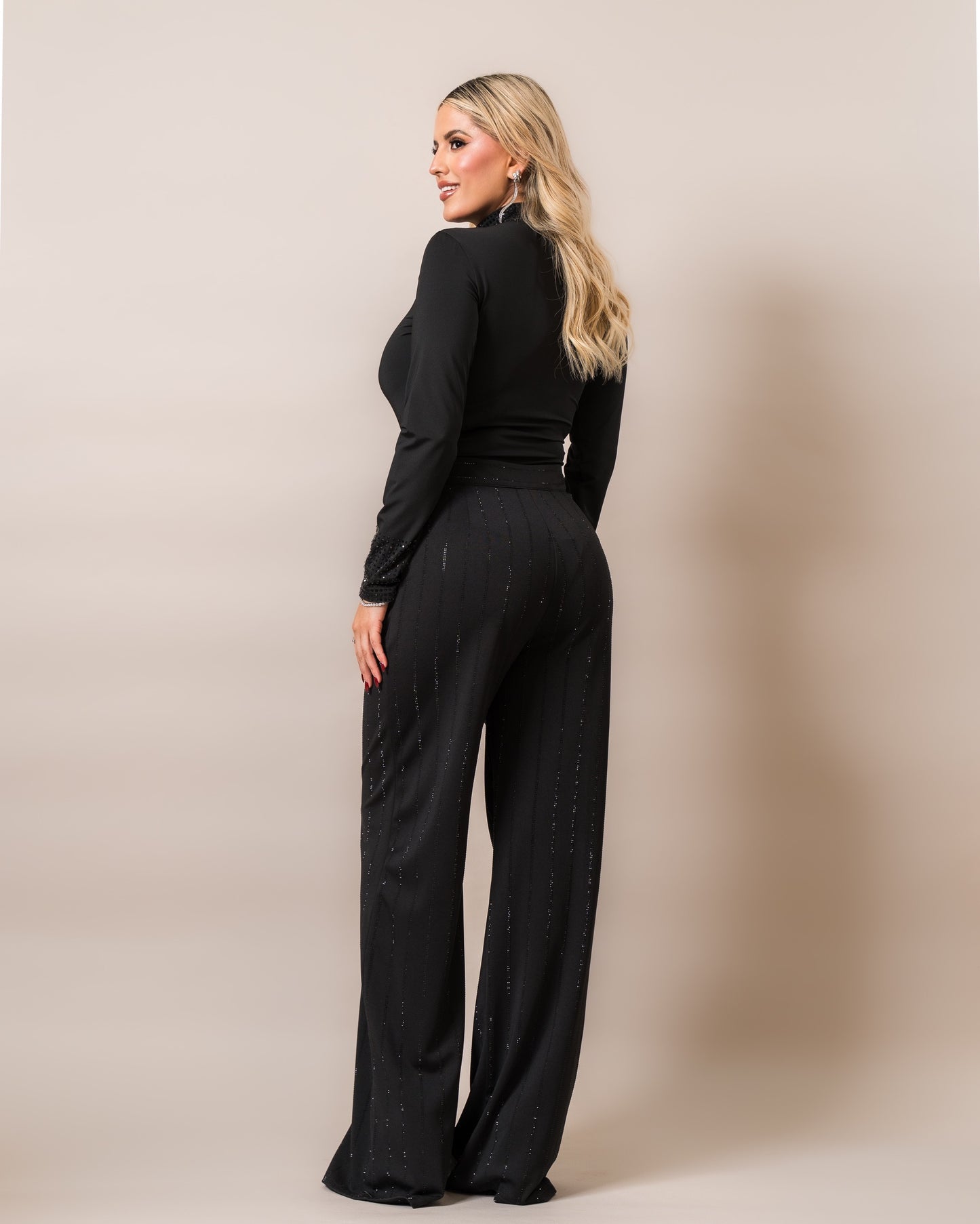 BODYSUIT RHINESTONE NEGRO