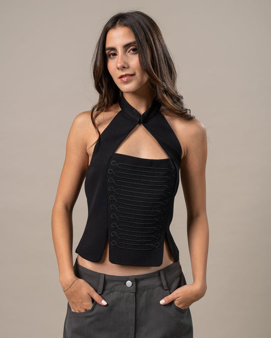 EMBROIDERED HALTER TOP