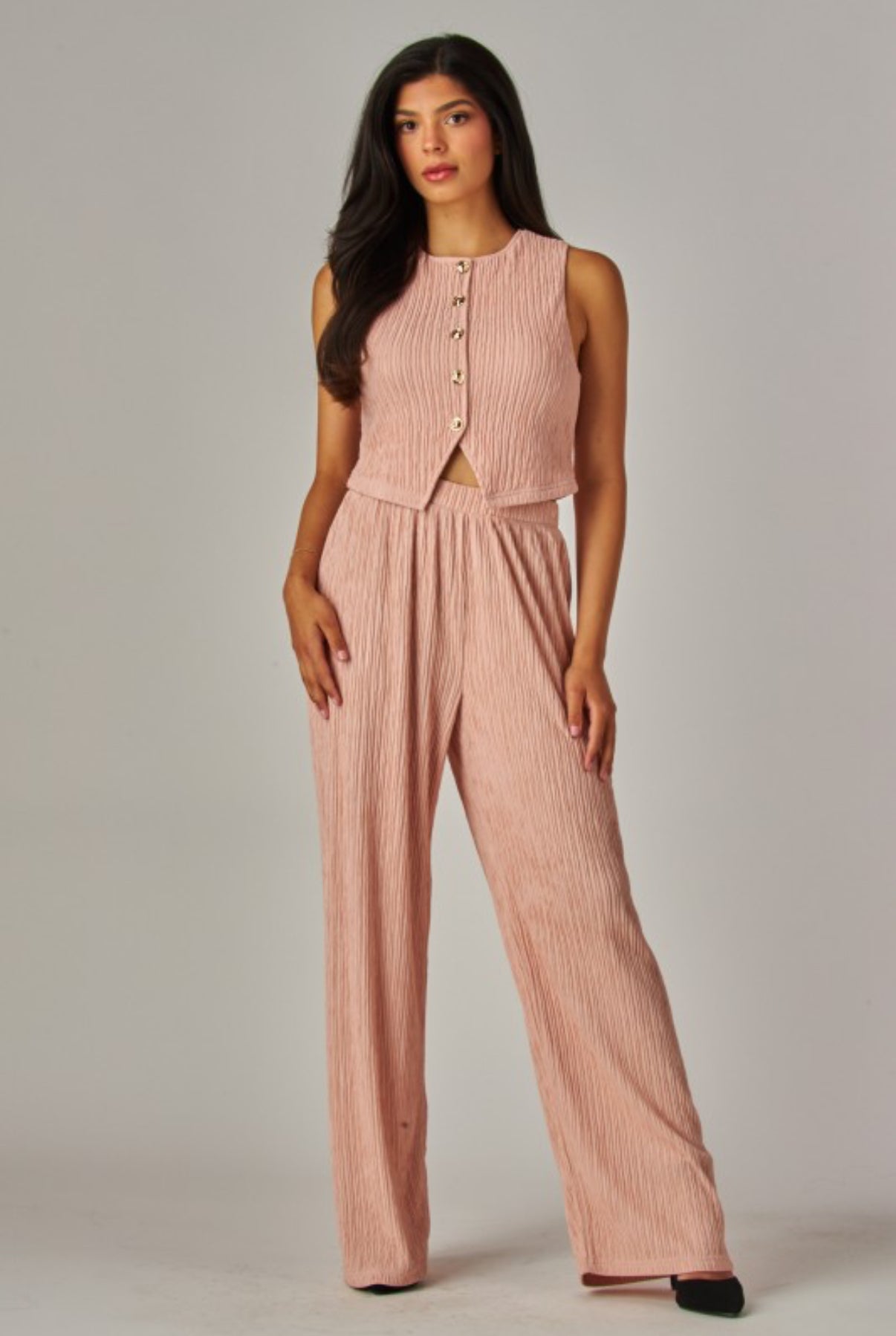 CONJUNTO PLISADO BOTONES DORADOS