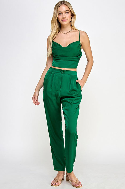 Set de pantalon verde satinado