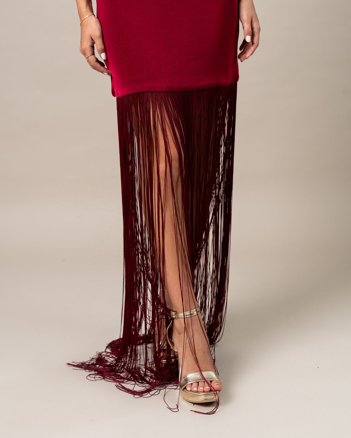 BEADED FRINGE MAXI DRESS