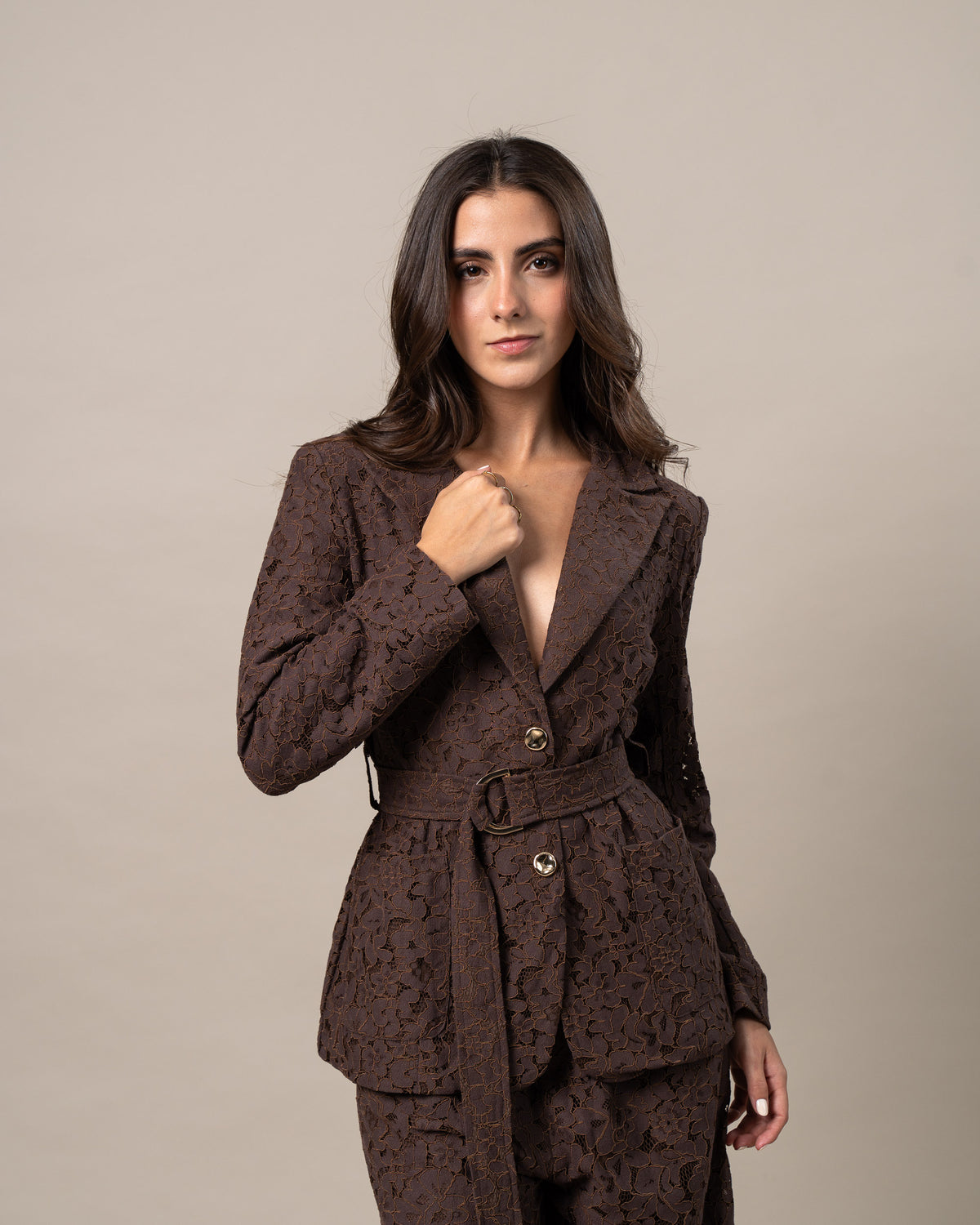 LACE COFFE BLAZER SET