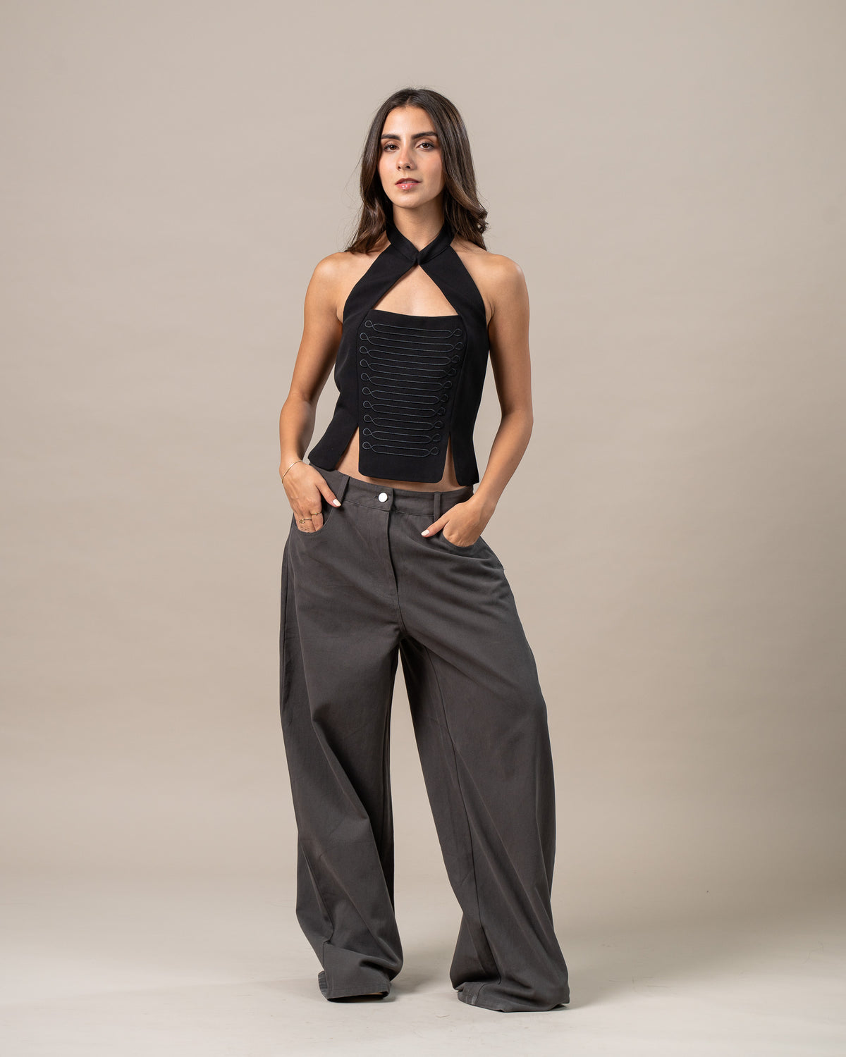 EMBROIDERED HALTER TOP