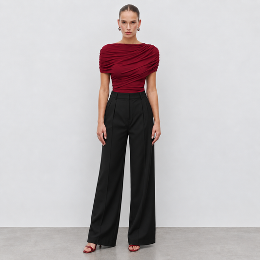 HIGH-WAISTED BLACK WIDE-LEG
