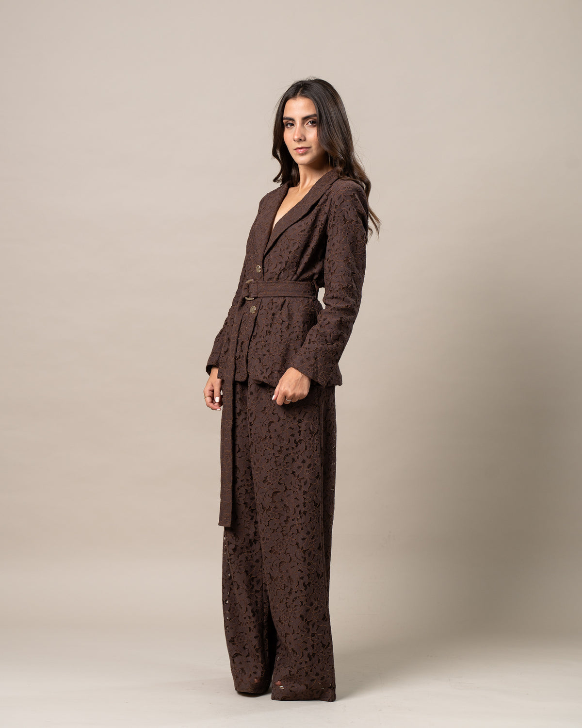 LACE COFFE BLAZER SET