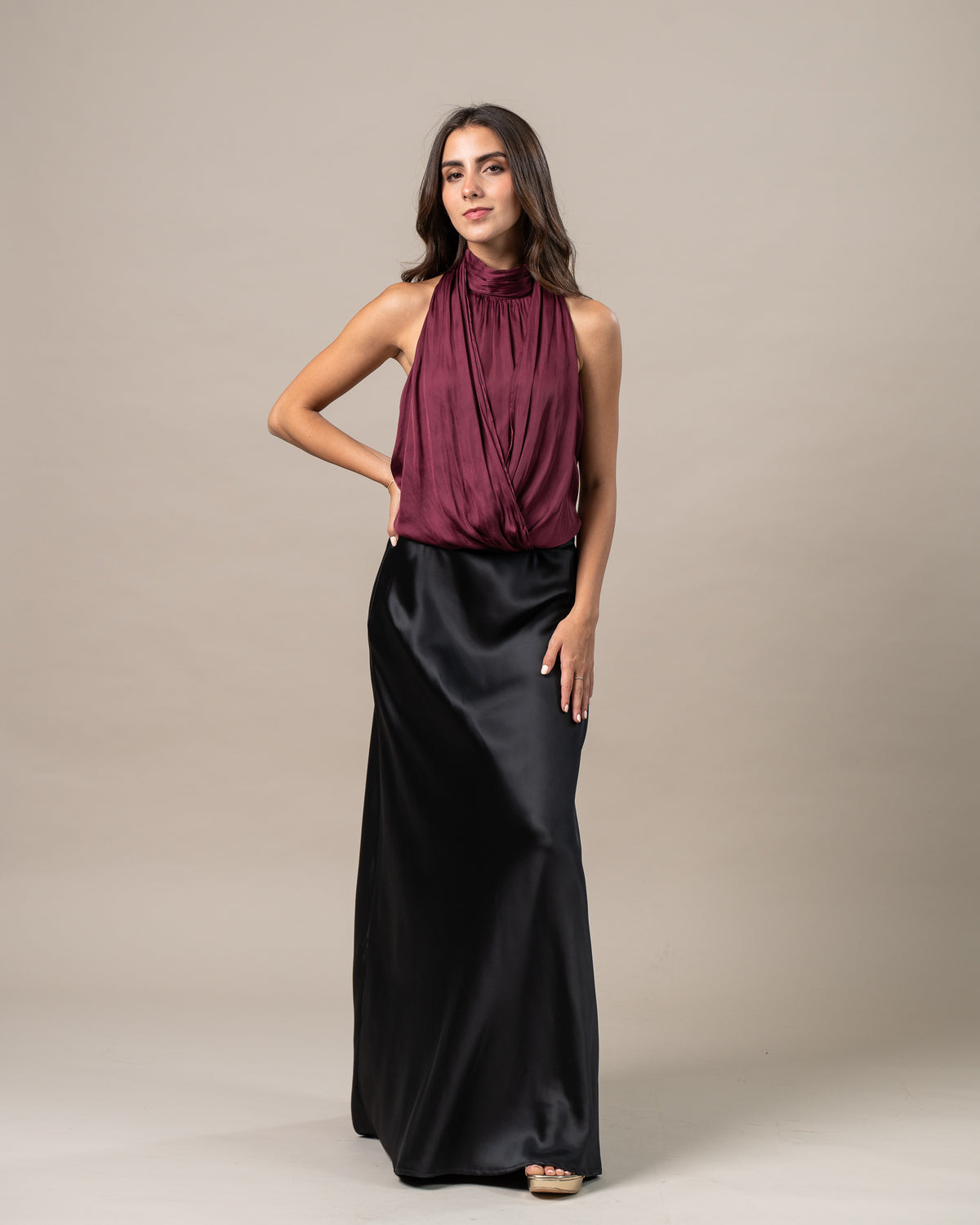 SATIN MIDI SKIRT