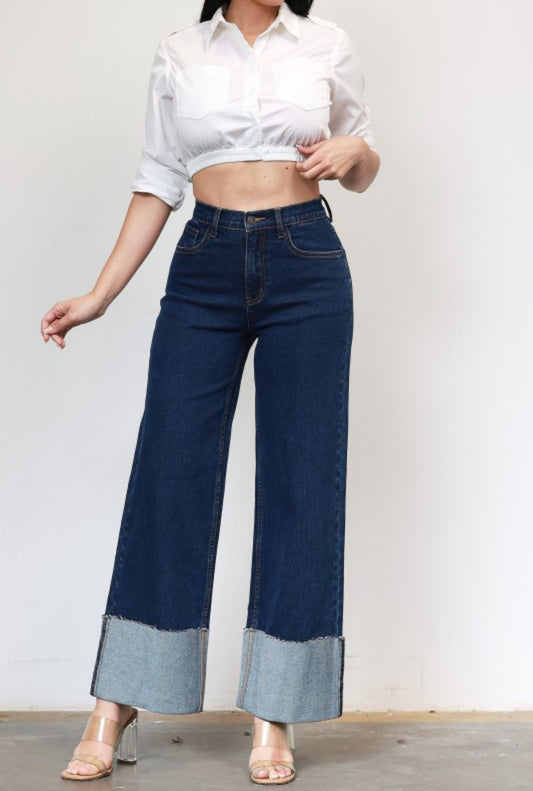 VIBRANT WIDE LEG JEANS CON DOBLADILLO