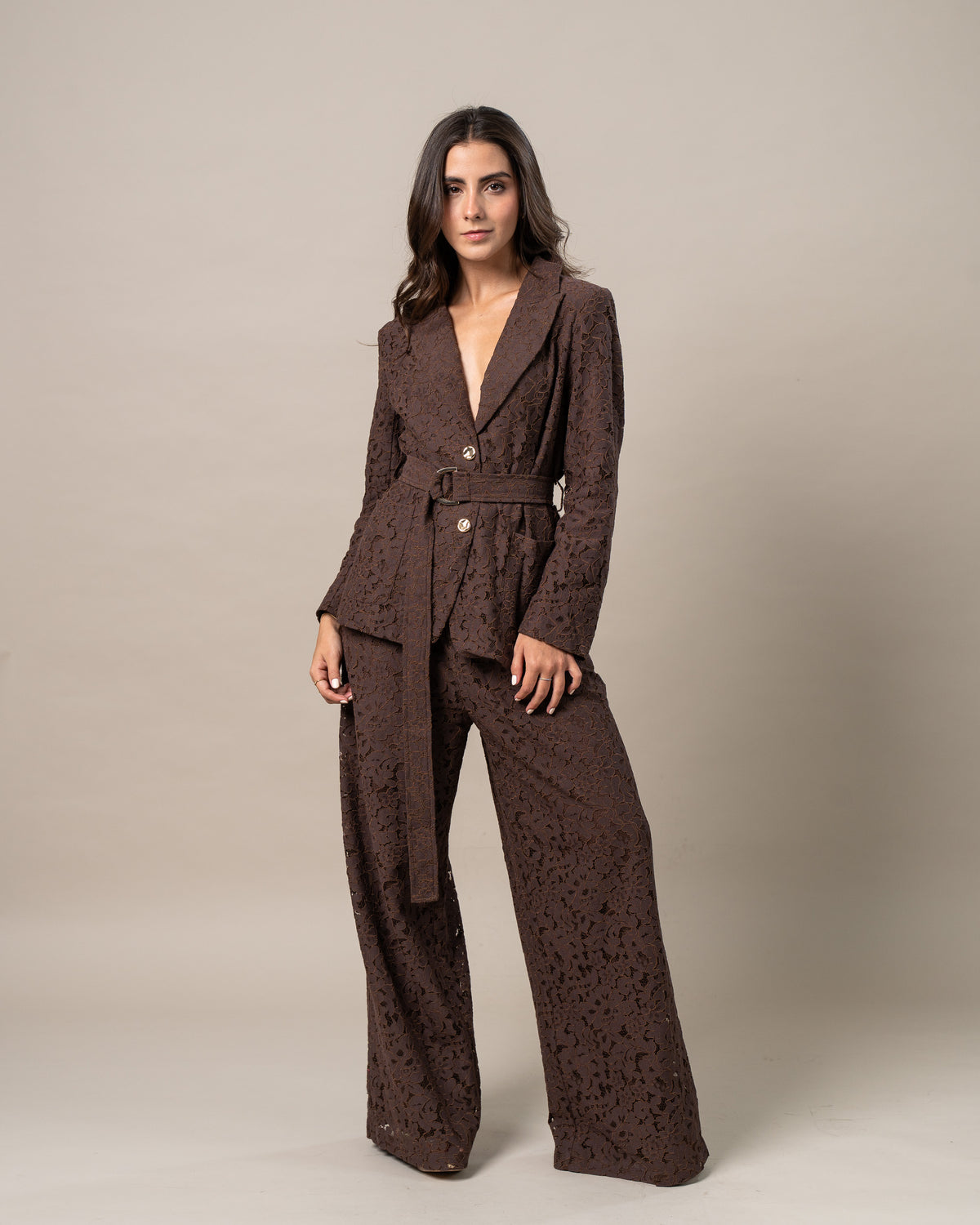 LACE COFFE BLAZER SET