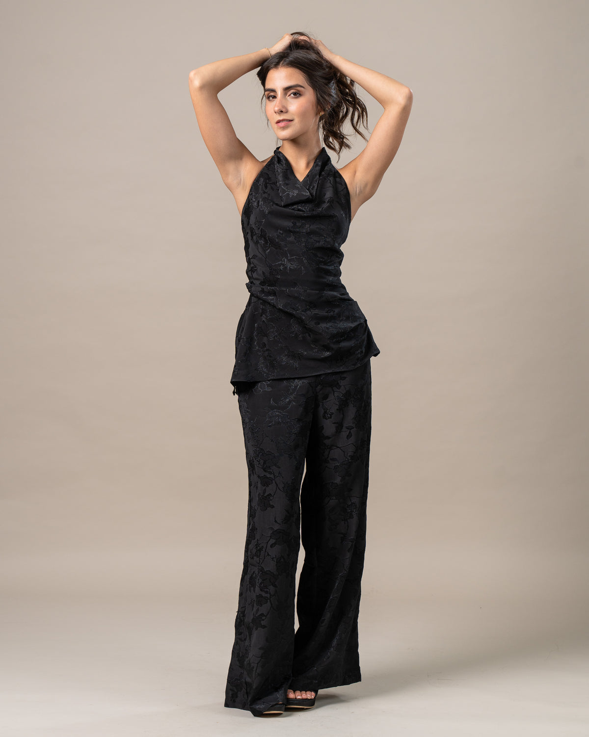 JACQUARD ASYMMETRIC HALTER TOP