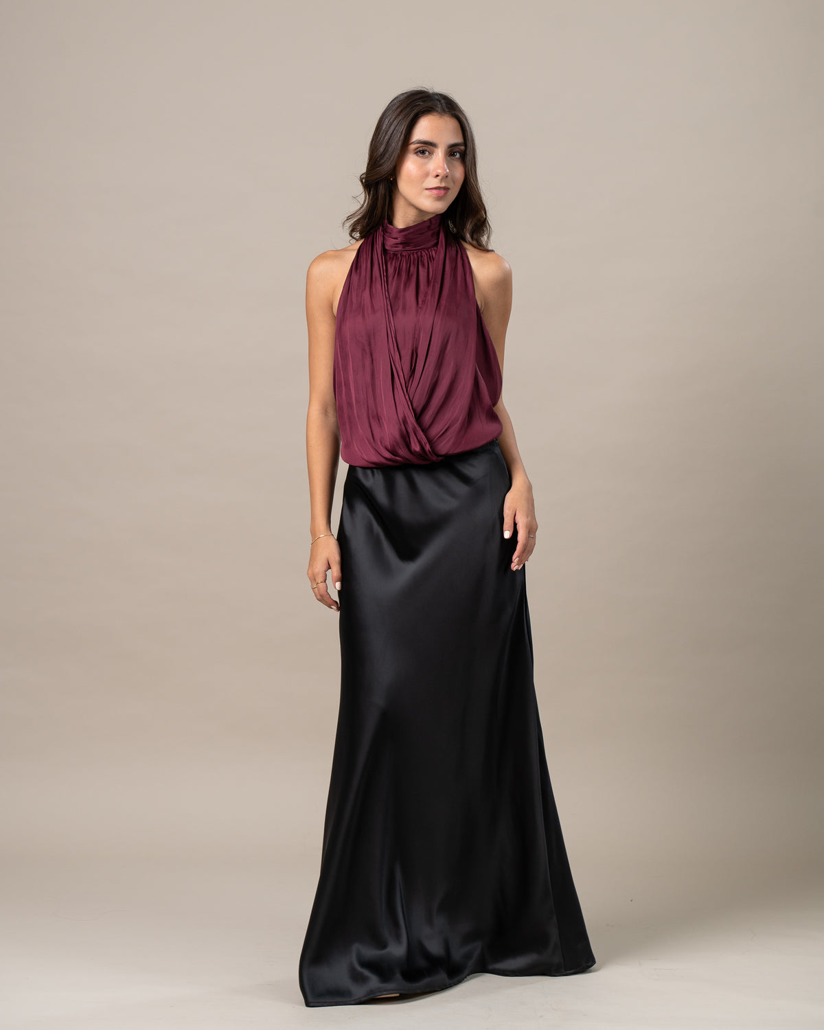 SATIN MIDI SKIRT