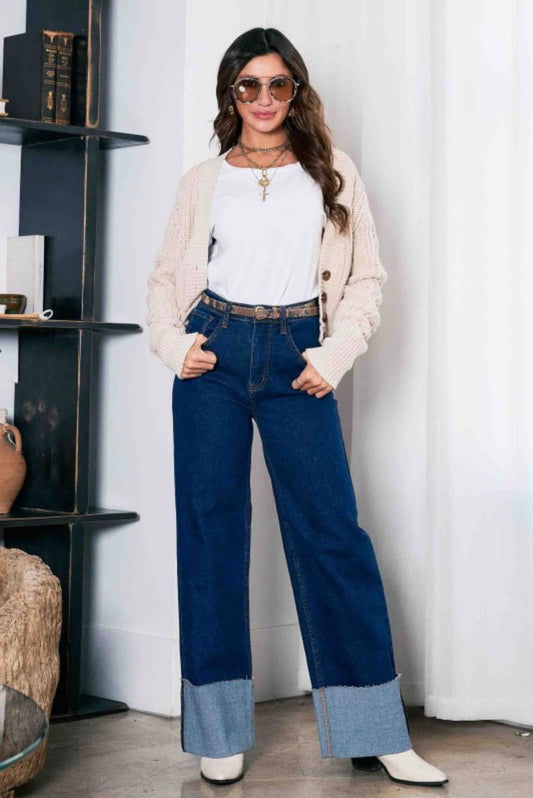 VIBRANT WIDE LEG JEANS CON DOBLADILLO