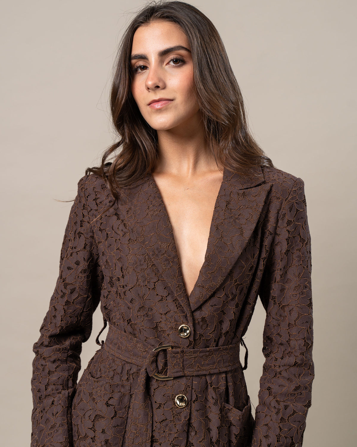 LACE COFFE BLAZER SET