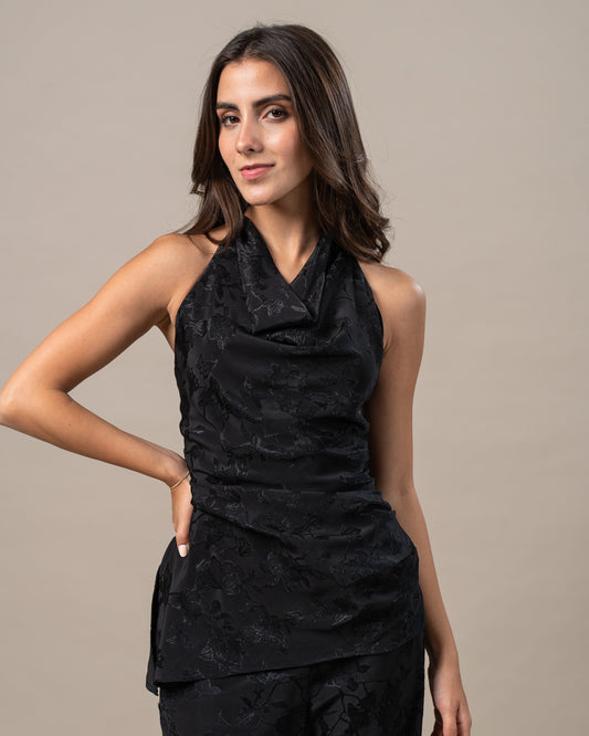 JACQUARD ASYMMETRIC HALTER TOP