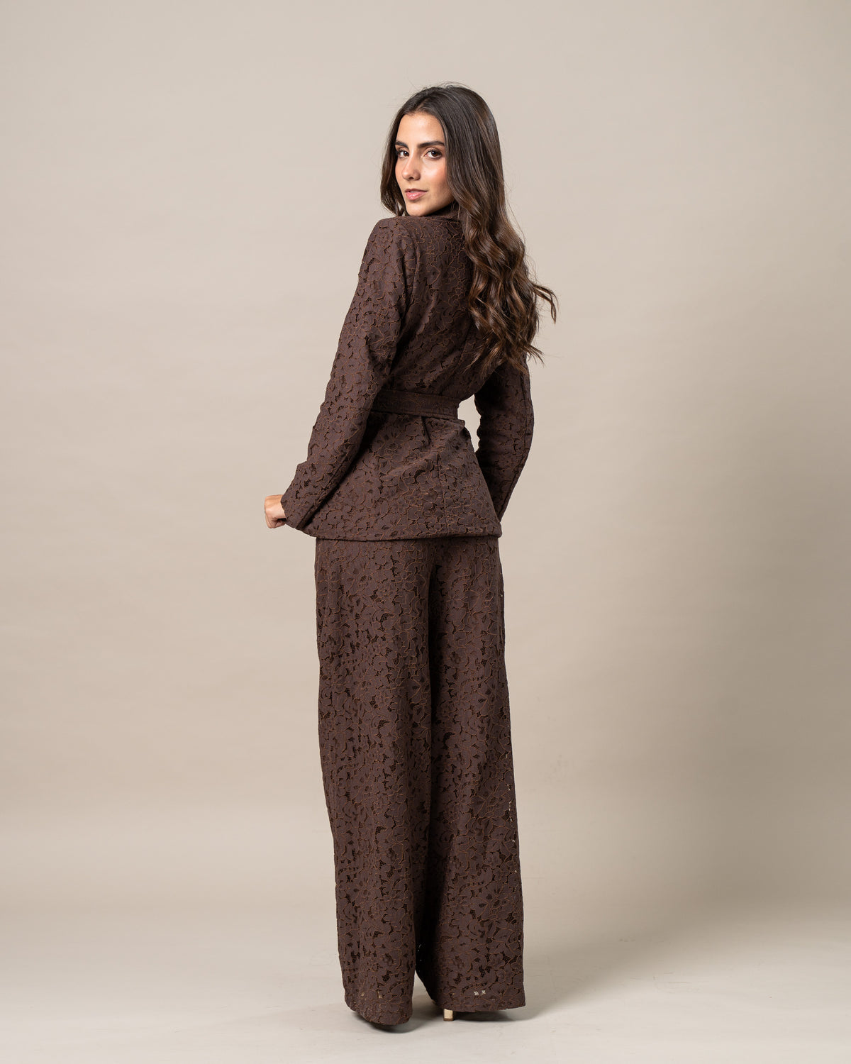 LACE COFFE BLAZER SET