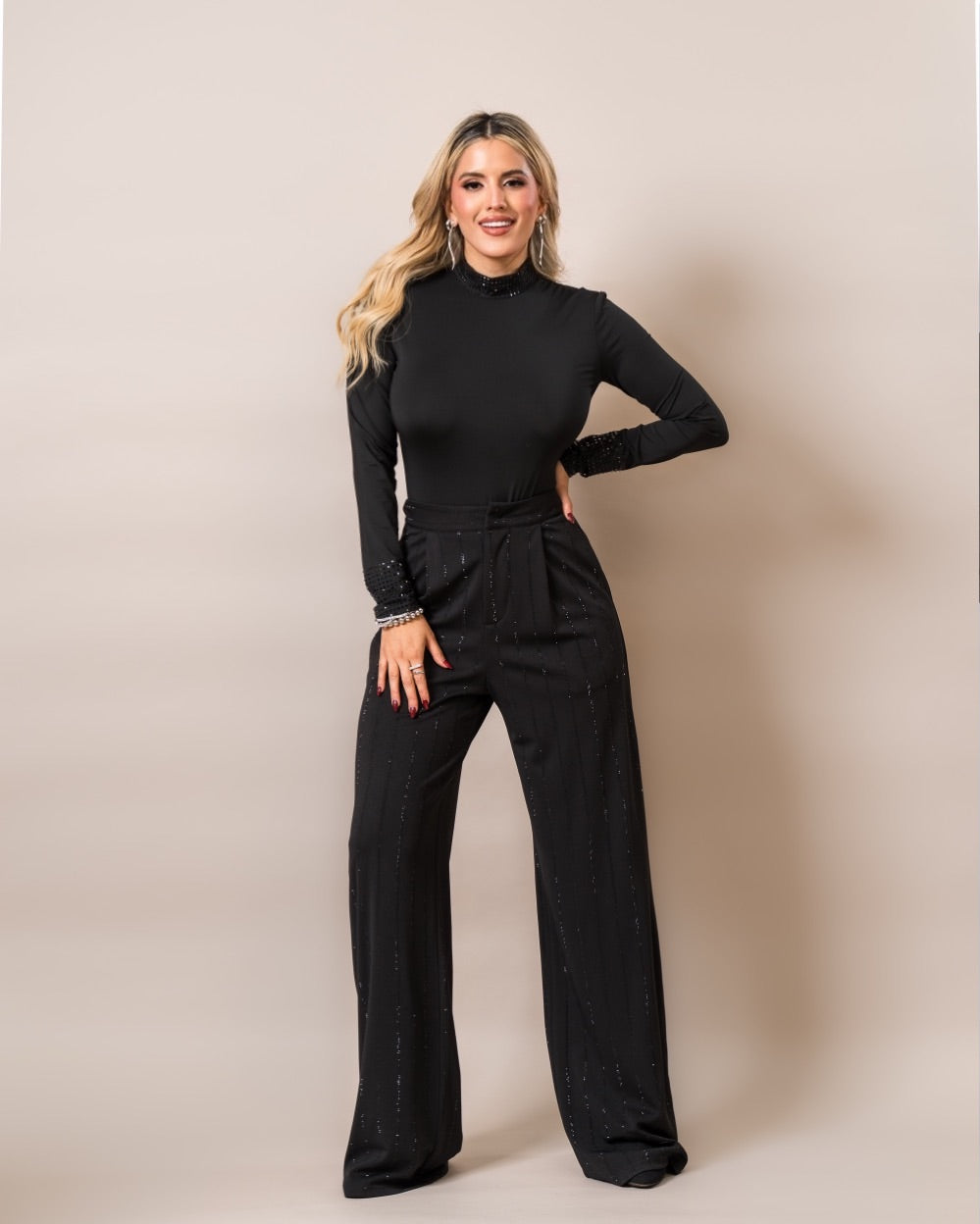 BODYSUIT RHINESTONE NEGRO