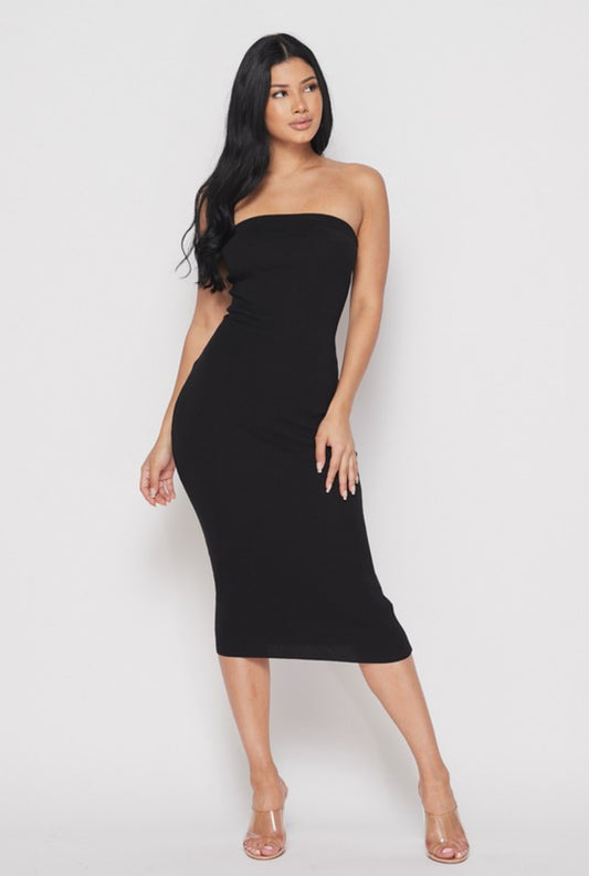 VESTIDO NEGRO DE PUNTO STRAPLESS