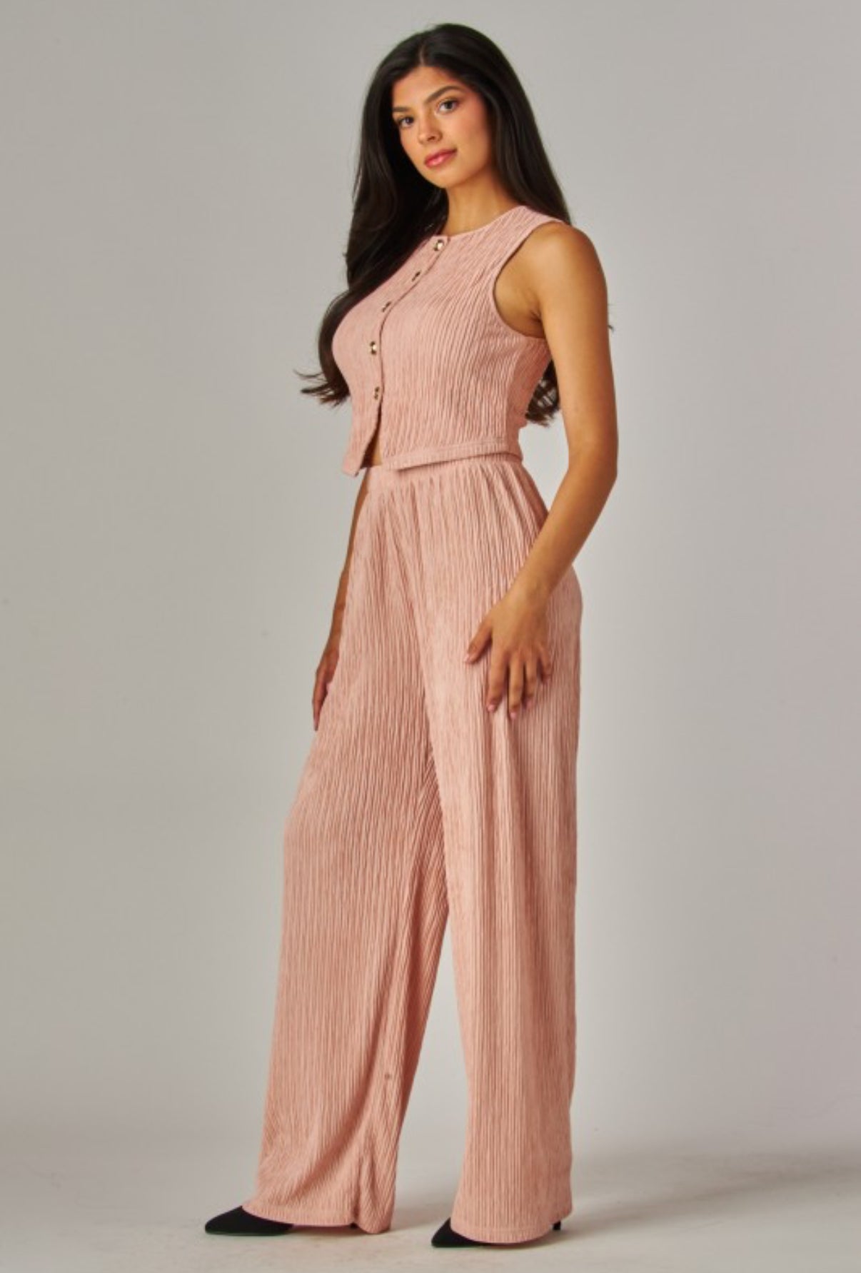 CONJUNTO PLISADO BOTONES DORADOS