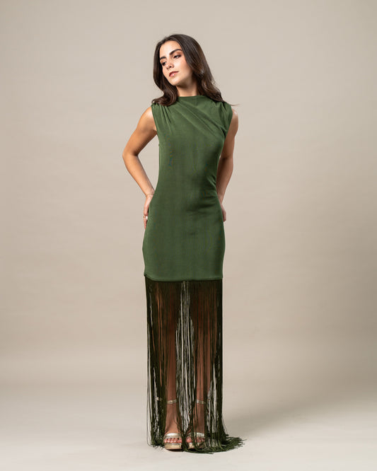 BEADED FRINGE MAXI DRESS