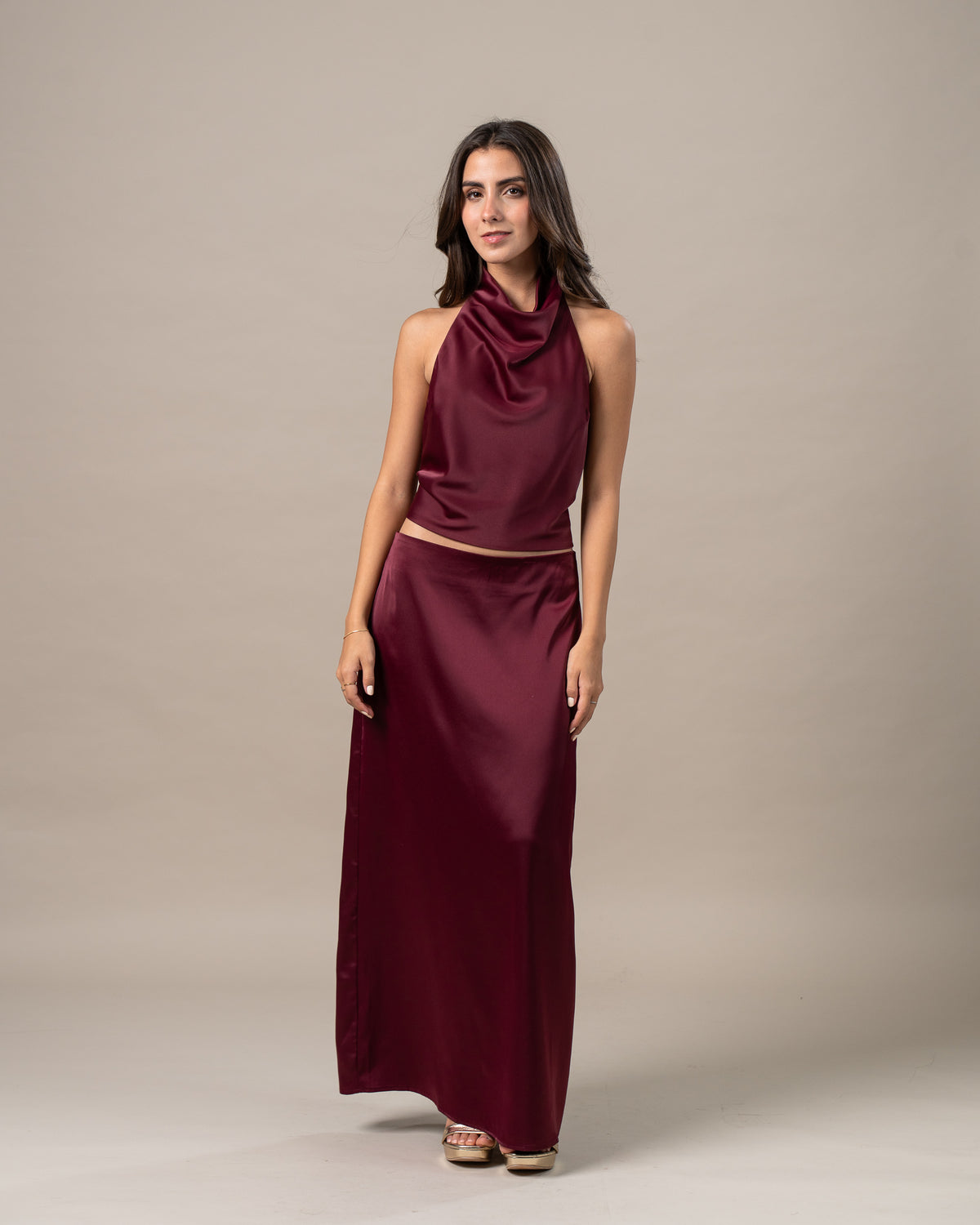 SATIN MIDI SKIRT
