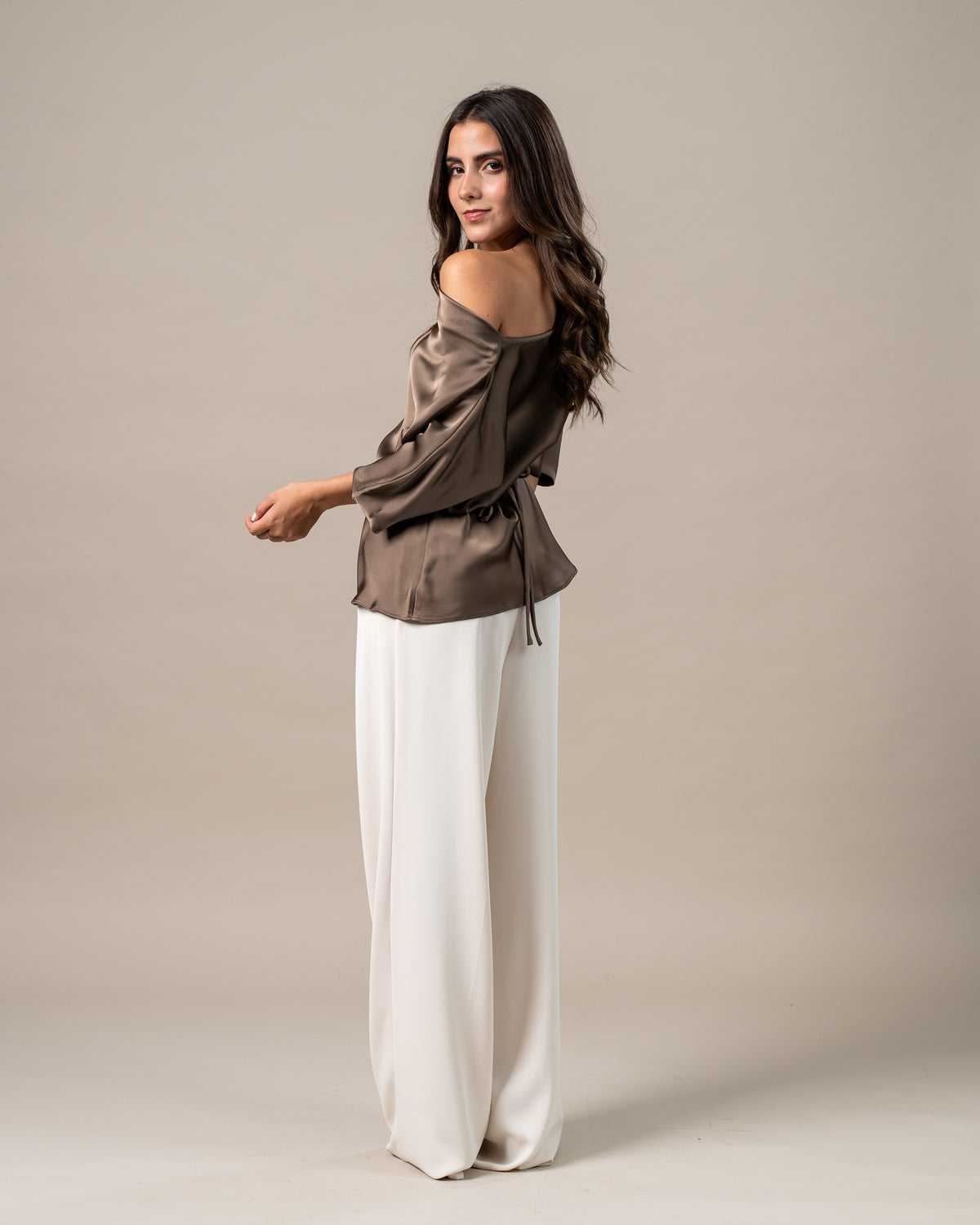SATIN COWL NECK TIE BLOUSE