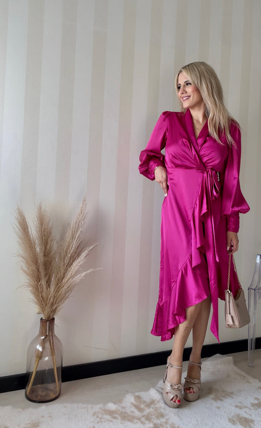 MAXI DRESS MAGENTA SATINADO